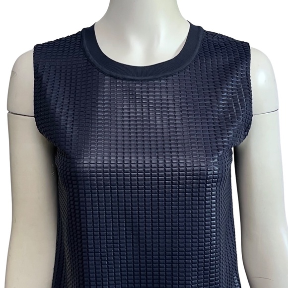 Vince Blouse Women's Small Dark Navy Blue Sleeveless Textured Mesh Overlay Top - Picture 6 of 11